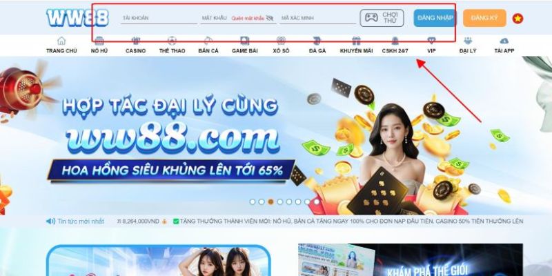 Đăng nhập WW88 trên web